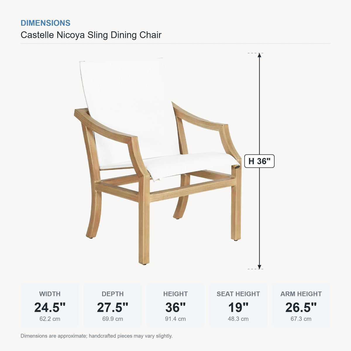 Castelle Nicoya Sling Dining Chair dimensions