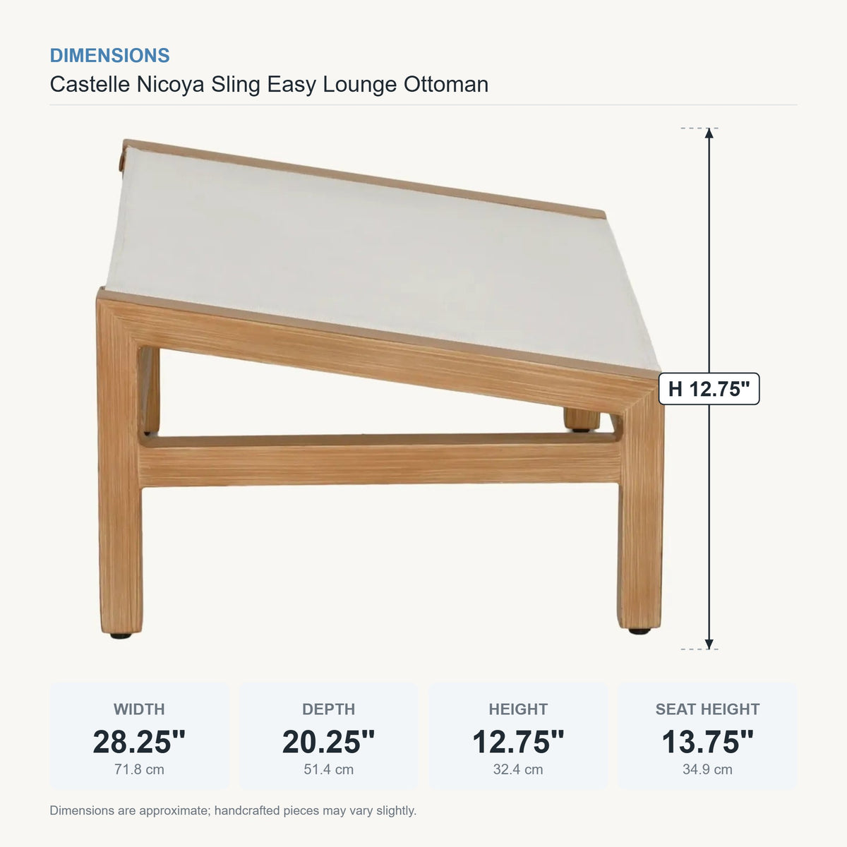 Castelle Nicoya Sling Easy Lounge Ottoman dimensions