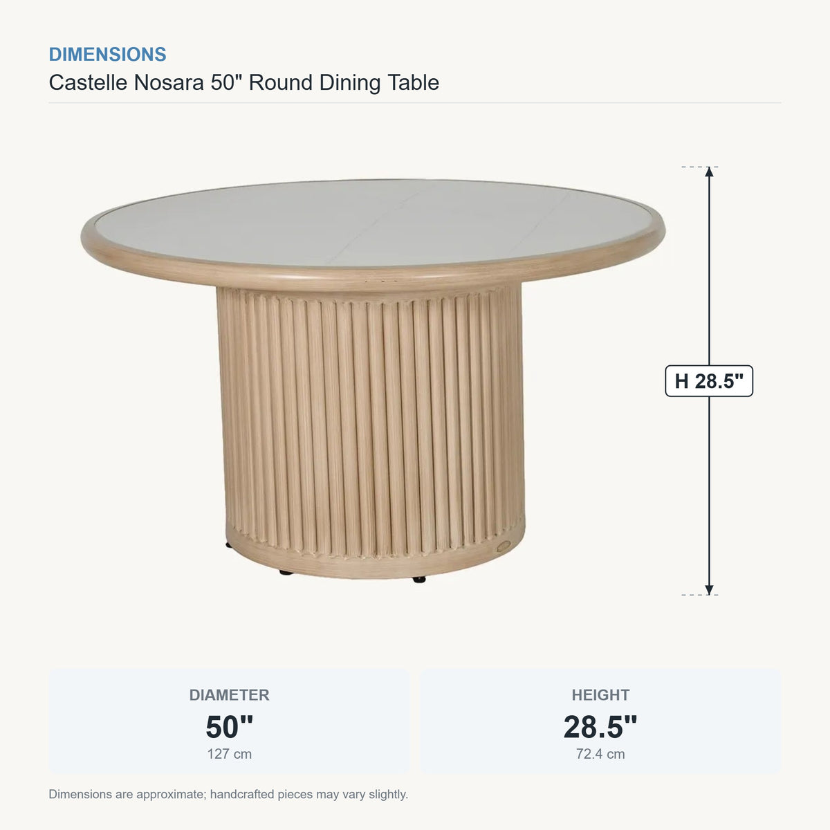 Castelle Nosara 50" Round Dining Table dimensions