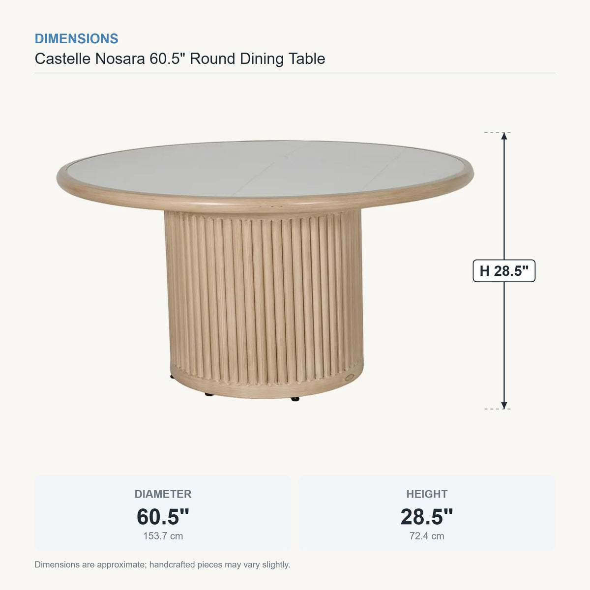 Castelle Nosara 60.5" Round Dining Table dimensions