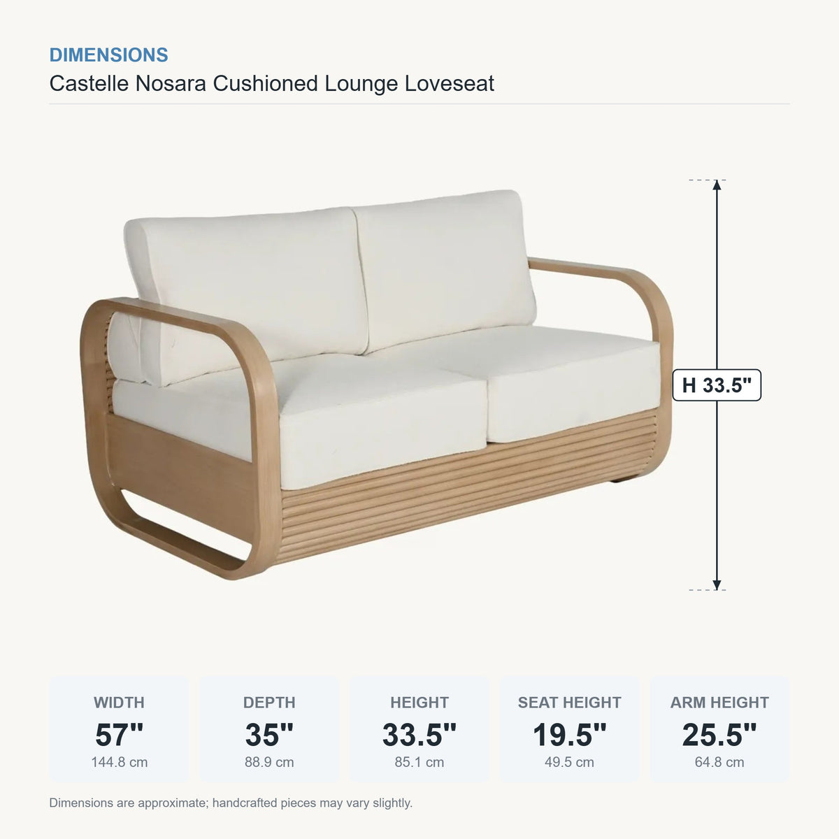 Castelle Nosara Cushioned Lounge Loveseat dimensions