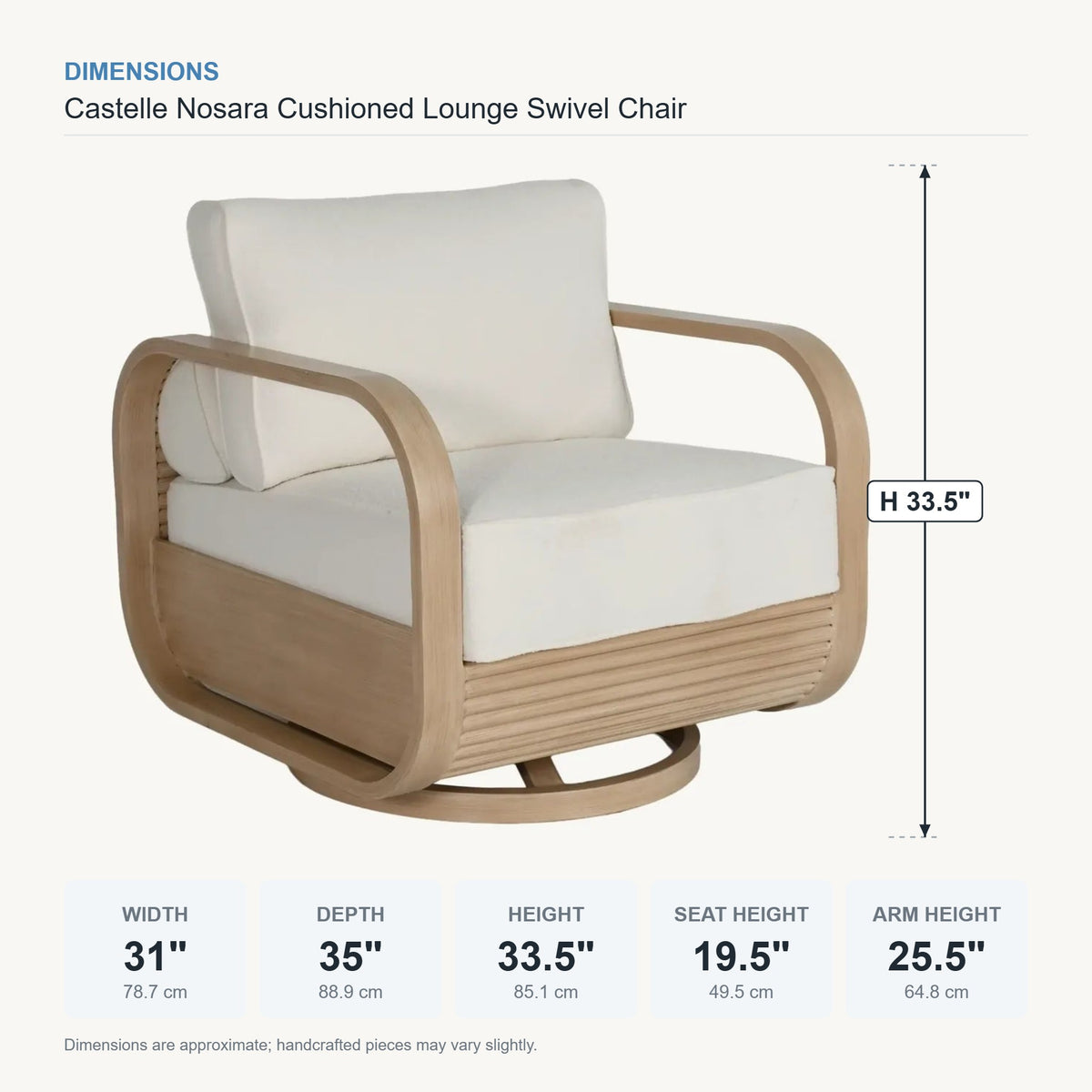 Castelle Nosara Cushioned Lounge Swivel Chair dimensions