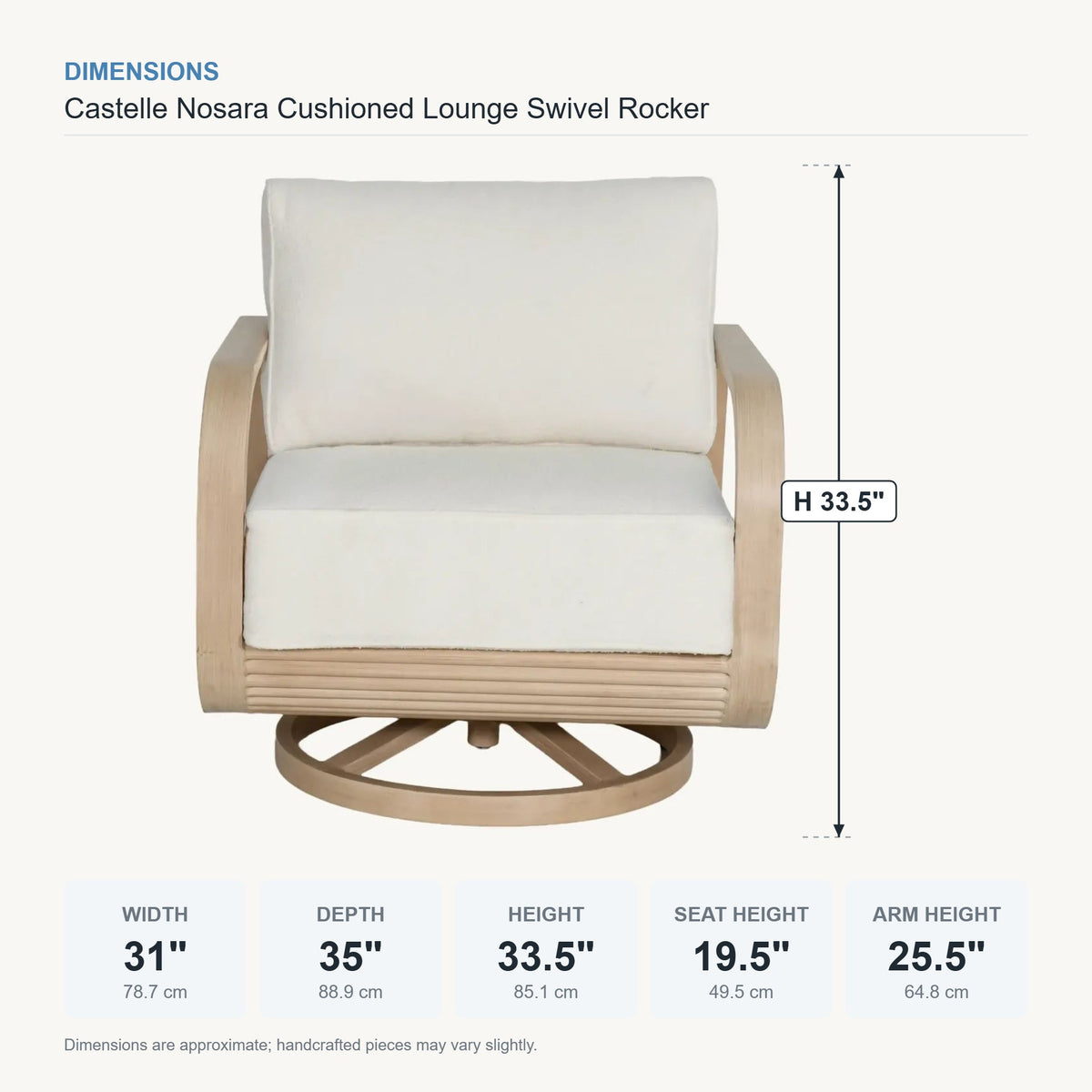Castelle Nosara Cushioned Lounge Swivel Rocker dimensions