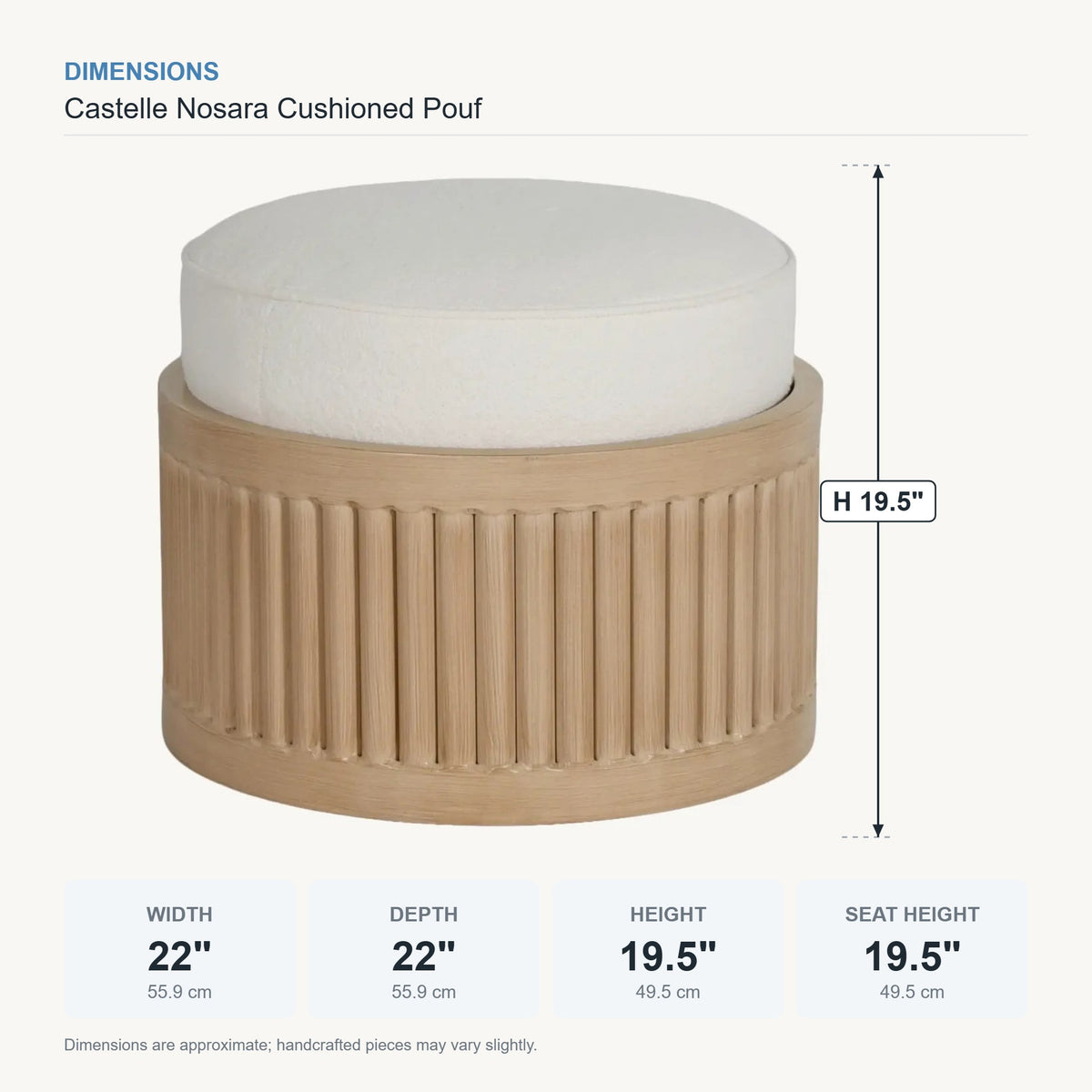 Castelle Nosara Cushioned Pouf dimensions