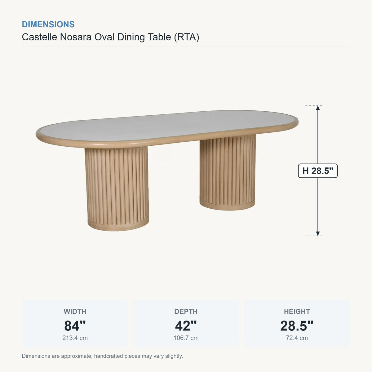 Castelle Nosara Oval Dining Table (RTA) dimensions