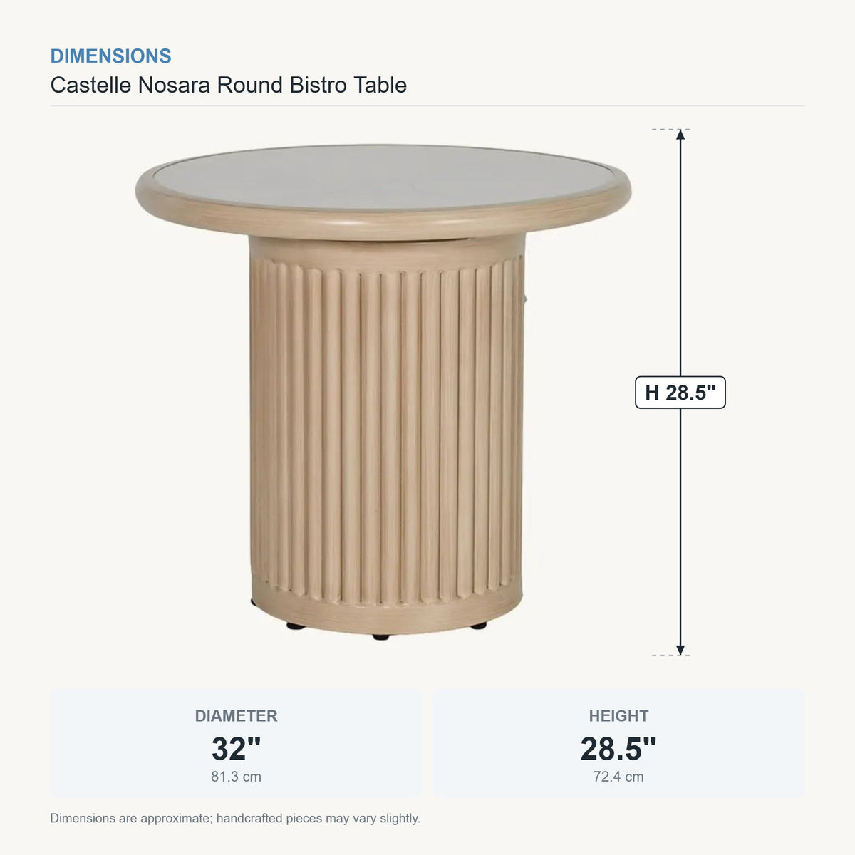 Castelle Nosara Round Bistro Table dimensions