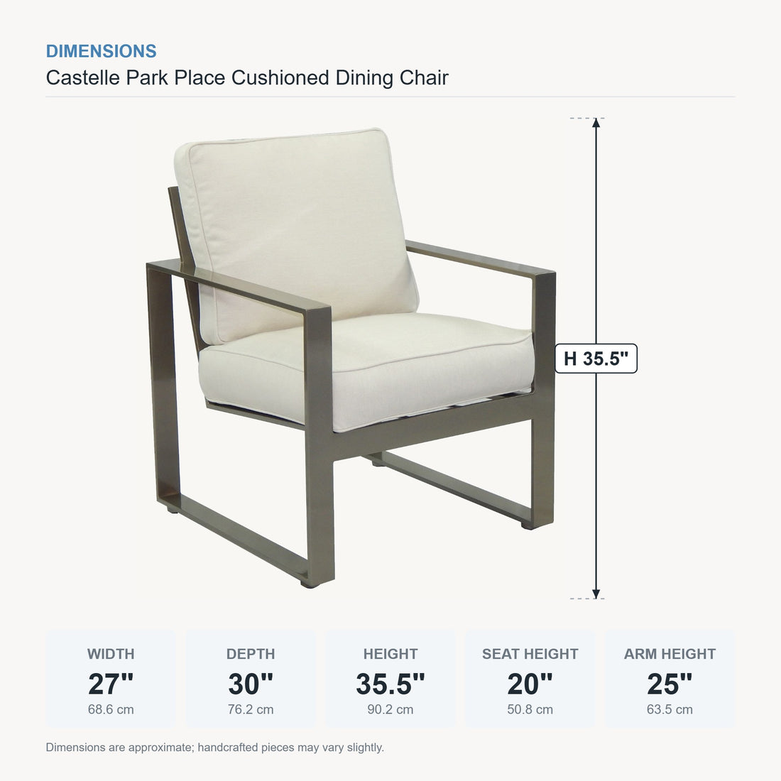 Castelle Park Place Cushioned Dining Chair dimensions