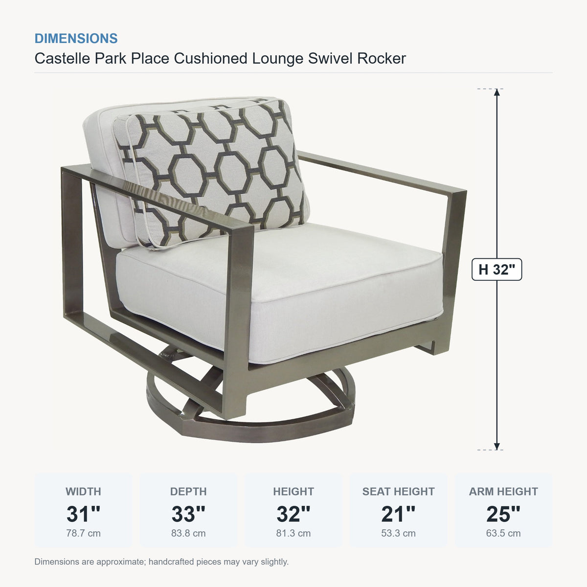 Castelle Park Place Cushioned Lounge Swivel Rocker dimensions