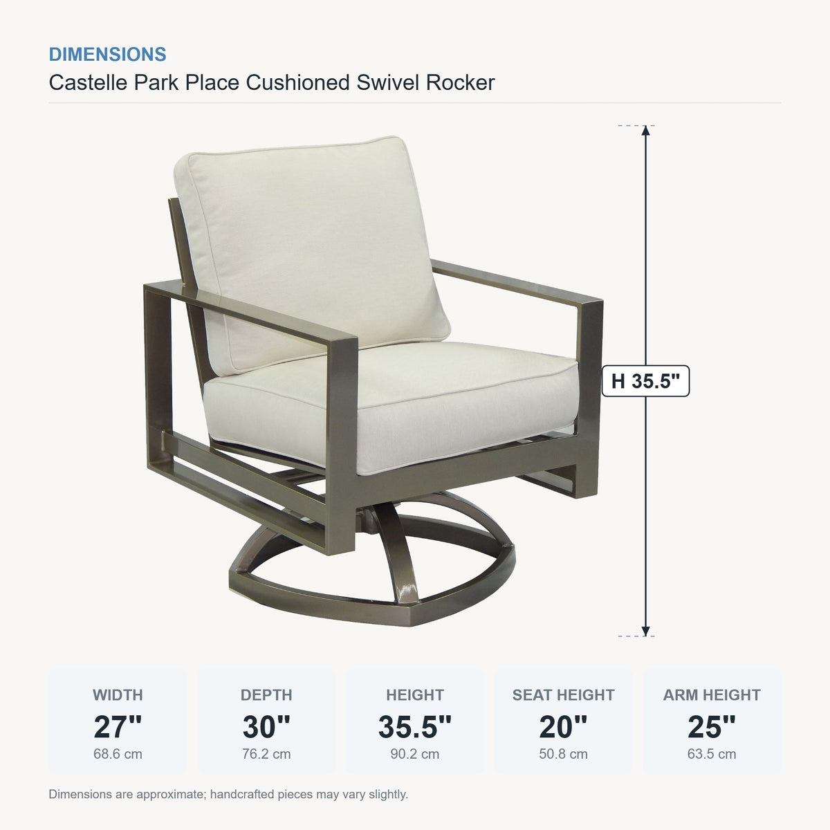 Castelle Park Place Cushioned Swivel Rocker dimensions