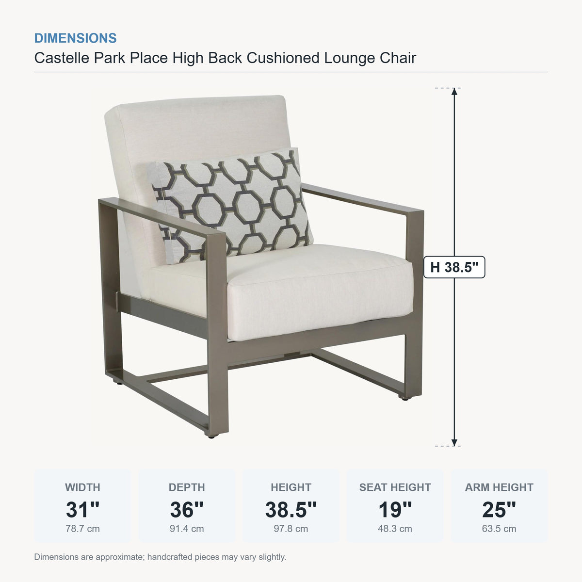 Castelle Park Place High Back Cushioned Lounge Chair dimensions