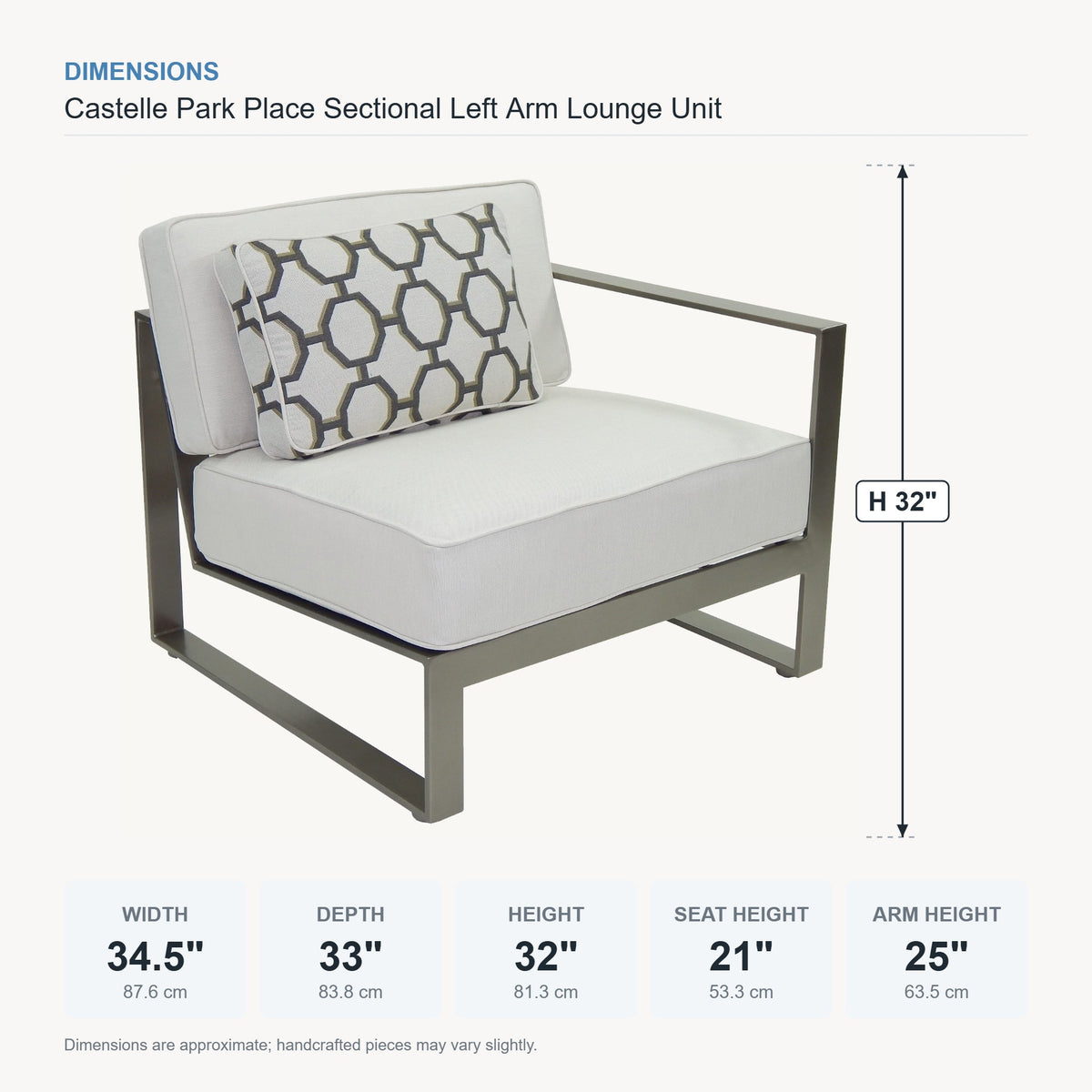 Castelle Park Place Sectional Left Arm Lounge Unit dimensions