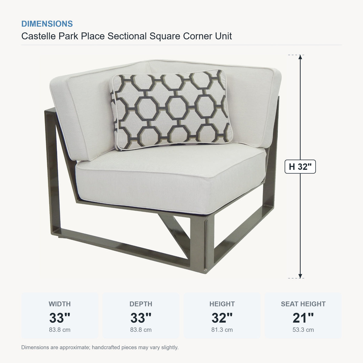 Castelle Park Place Sectional Square Corner Unit dimensions