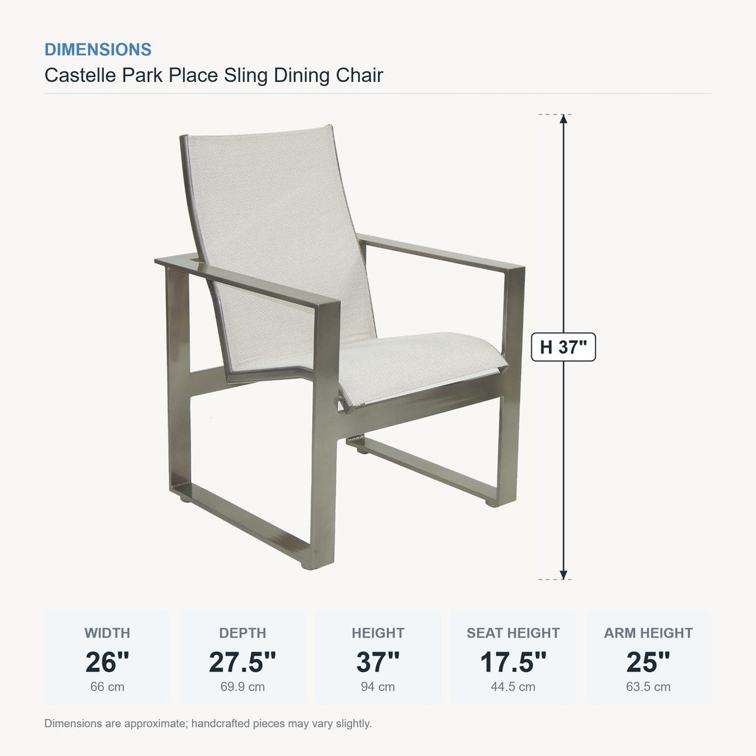Castelle Park Place Sling Dining Chair dimensions