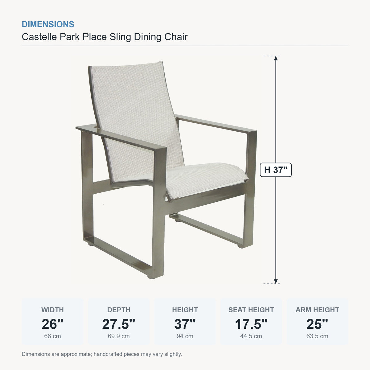 Castelle Park Place Sling Dining Chair dimensions