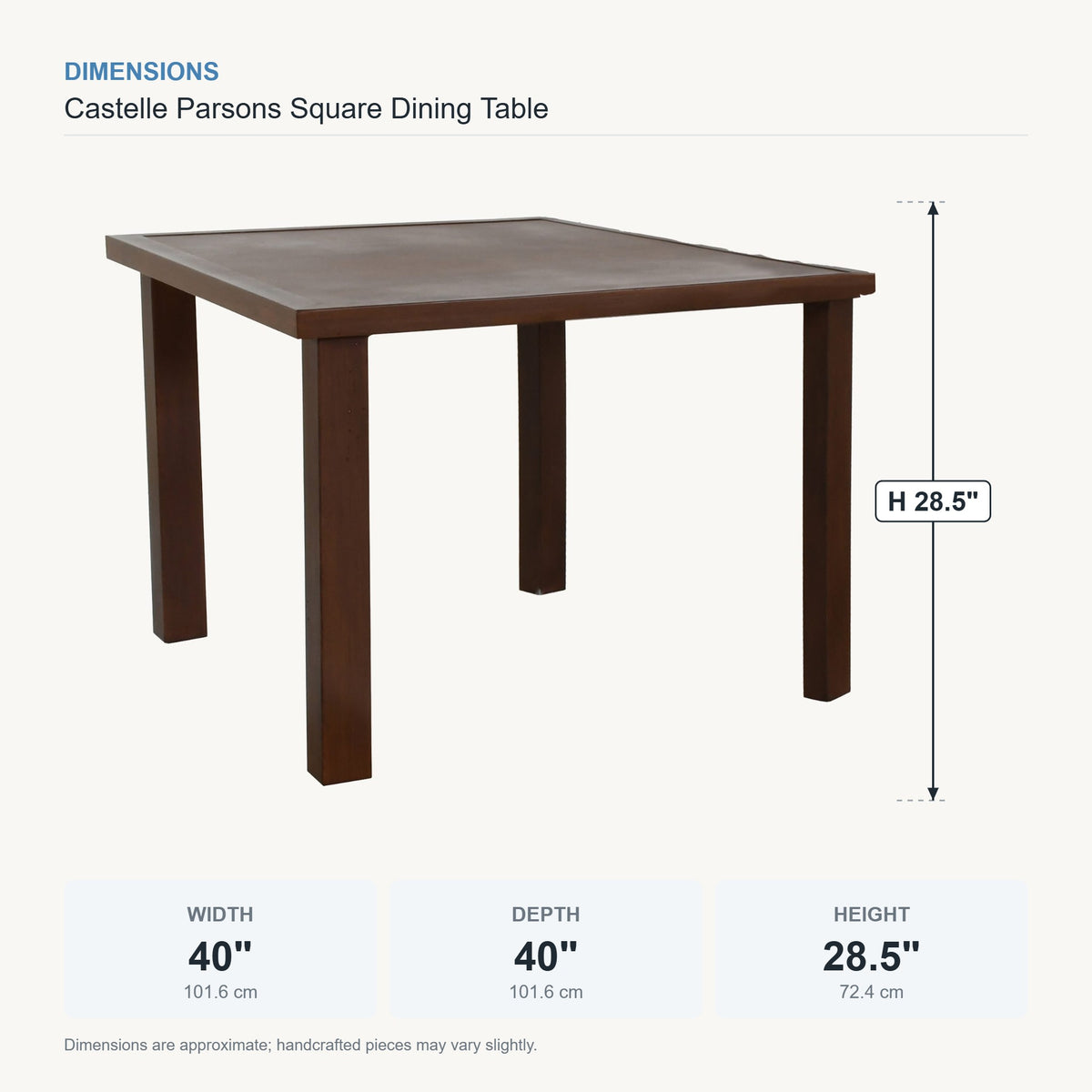 Castelle Parsons Square Dining Table dimensions