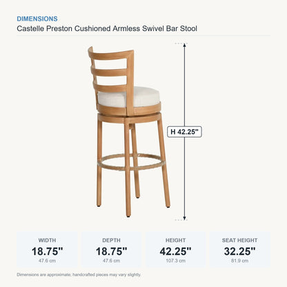 Castelle Preston Cushioned Armless Swivel Bar Stool dimensions