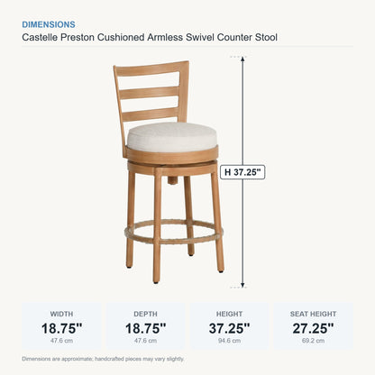 Castelle Preston Cushioned Armless Swivel Counter Stool dimensions