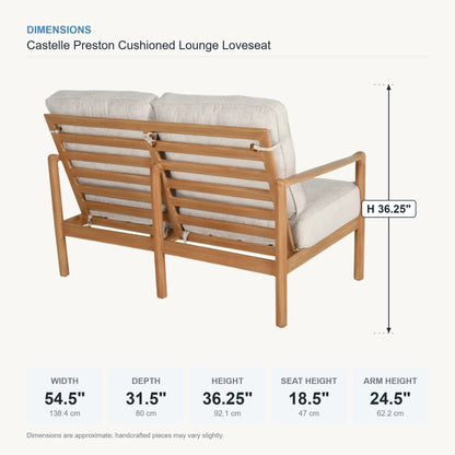 Castelle Preston Cushioned Lounge Loveseat dimensions