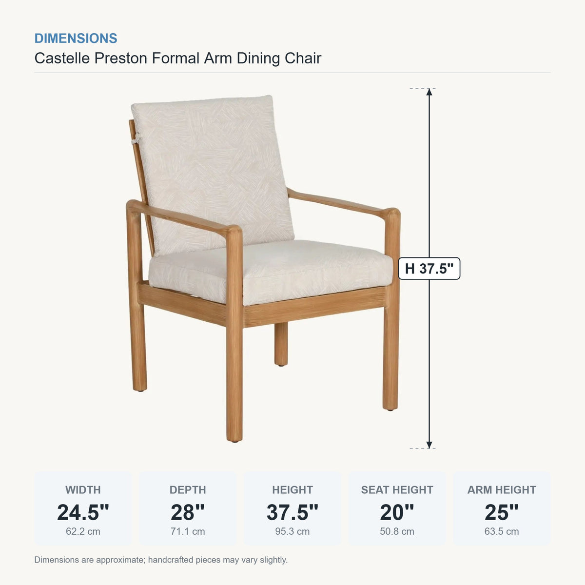 Castelle Preston Formal Arm Dining Chair dimensions