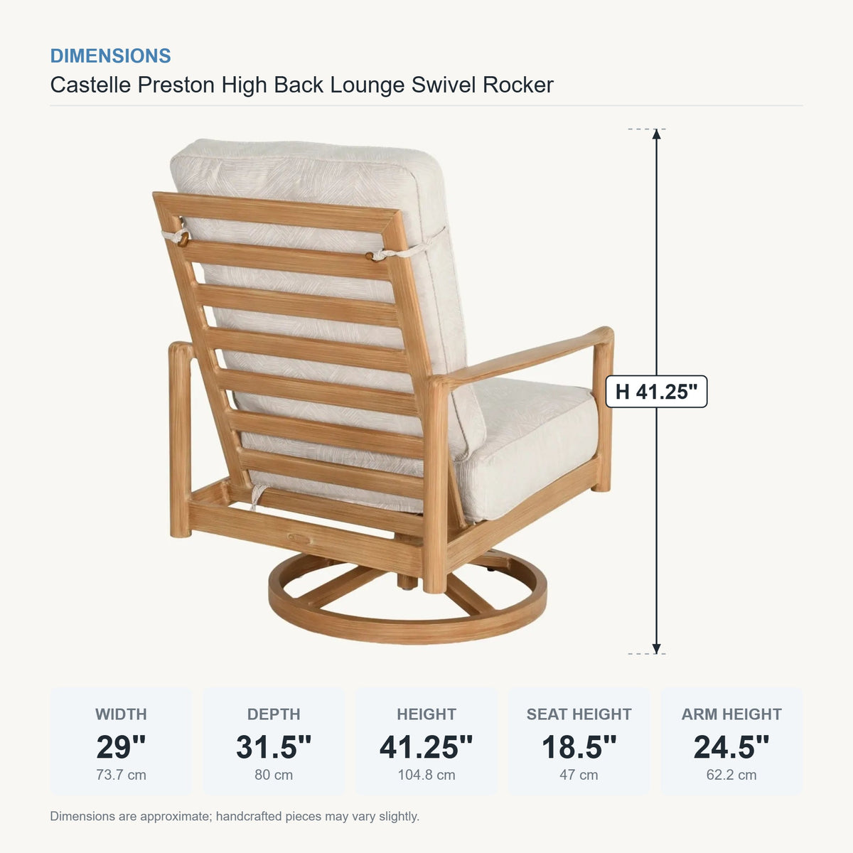 Castelle Preston High Back Lounge Swivel Rocker dimensions