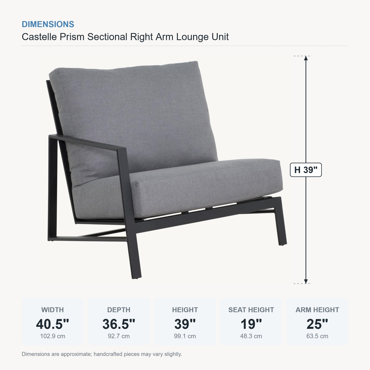 Castelle Prism Sectional Right Arm Lounge Unit dimensions