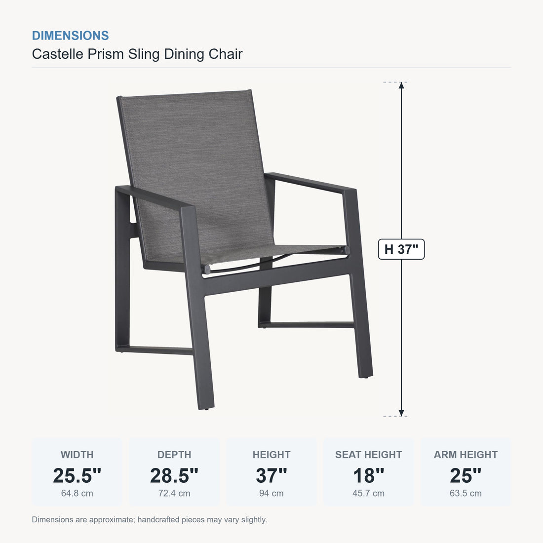 Castelle Prism Sling Dining Chair dimensions