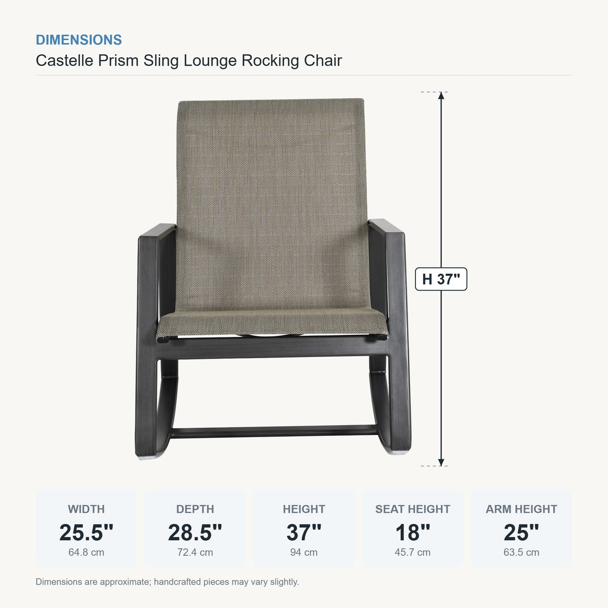 Castelle Prism Sling Lounge Rocking Chair dimensions