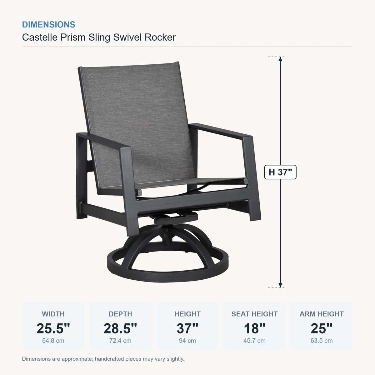 Castelle Prism Sling Swivel Rocker dimensions