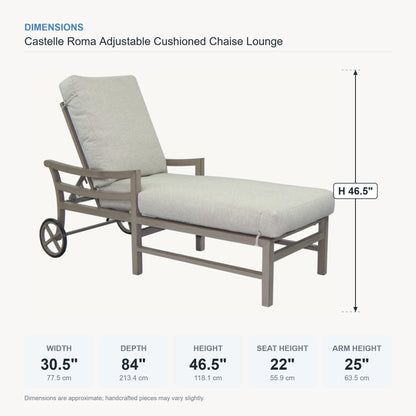 Castelle Roma Adjustable Cushioned Chaise Lounge dimensions