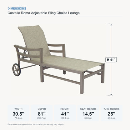Castelle Roma Adjustable Sling Chaise Lounge dimensions