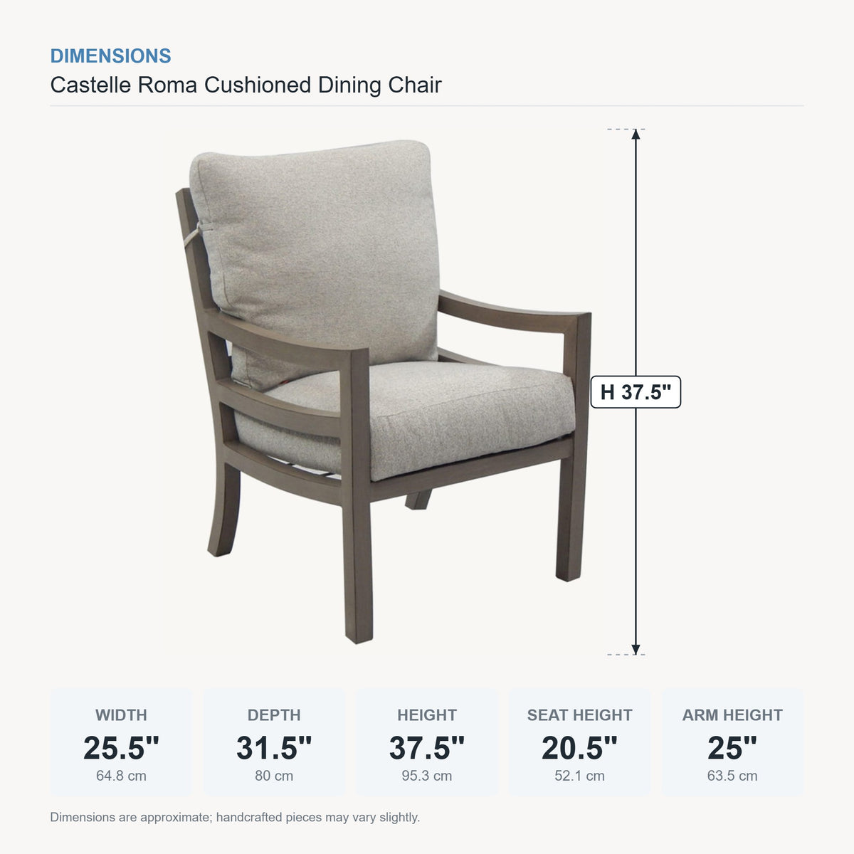 Castelle Roma Cushioned Dining Chair dimensions