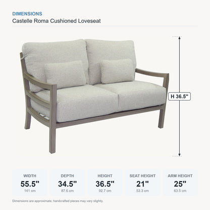 Castelle Roma Cushioned Loveseat dimensions