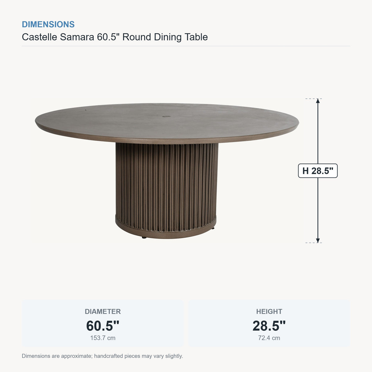 Castelle Samara 60.5" Round Dining Table dimensions