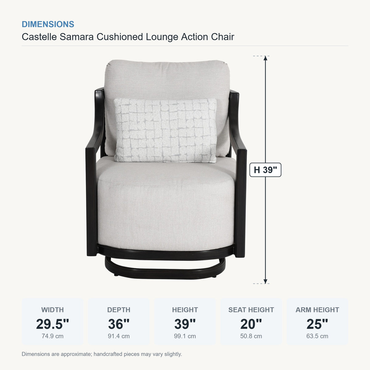 Castelle Samara Cushioned Lounge Action Chair dimensions