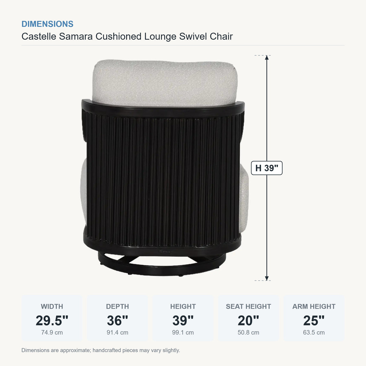 Castelle Samara Cushioned Lounge Swivel Chair dimensions