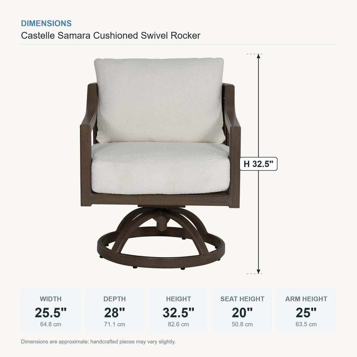 Castelle Samara Cushioned Swivel Rocker dimensions