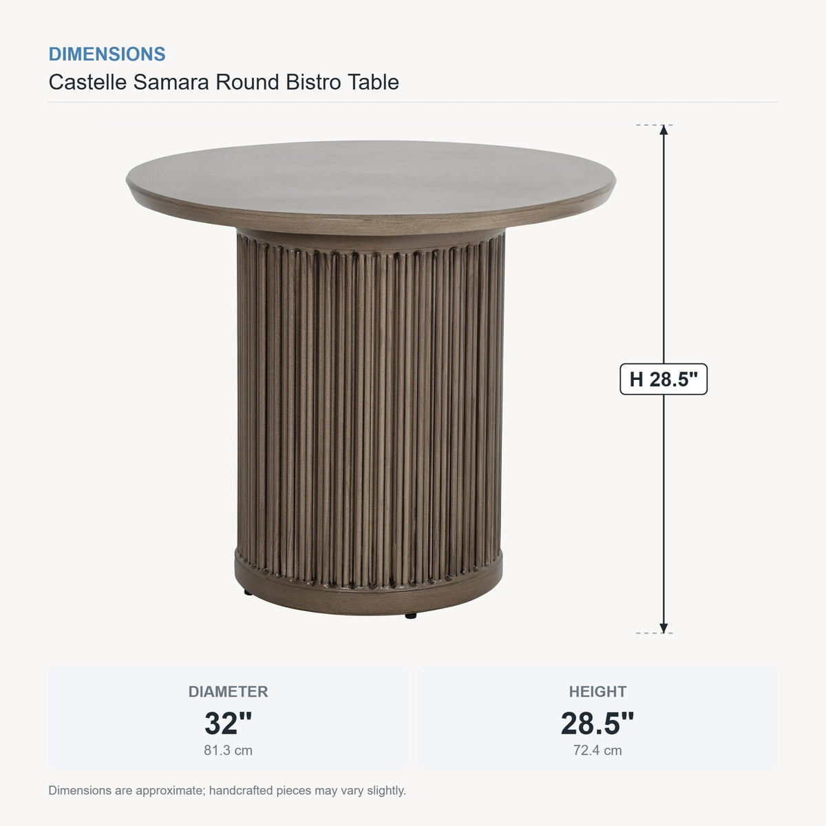 Castelle Samara Round Bistro Table dimensions