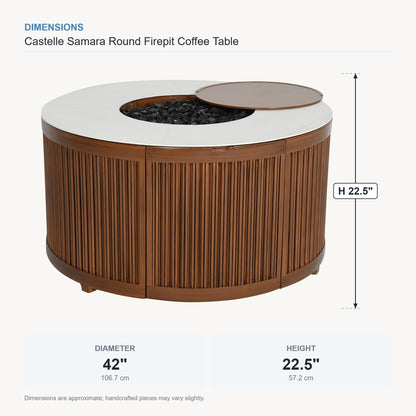 Castelle Samara Round Firepit Coffee Table dimensions