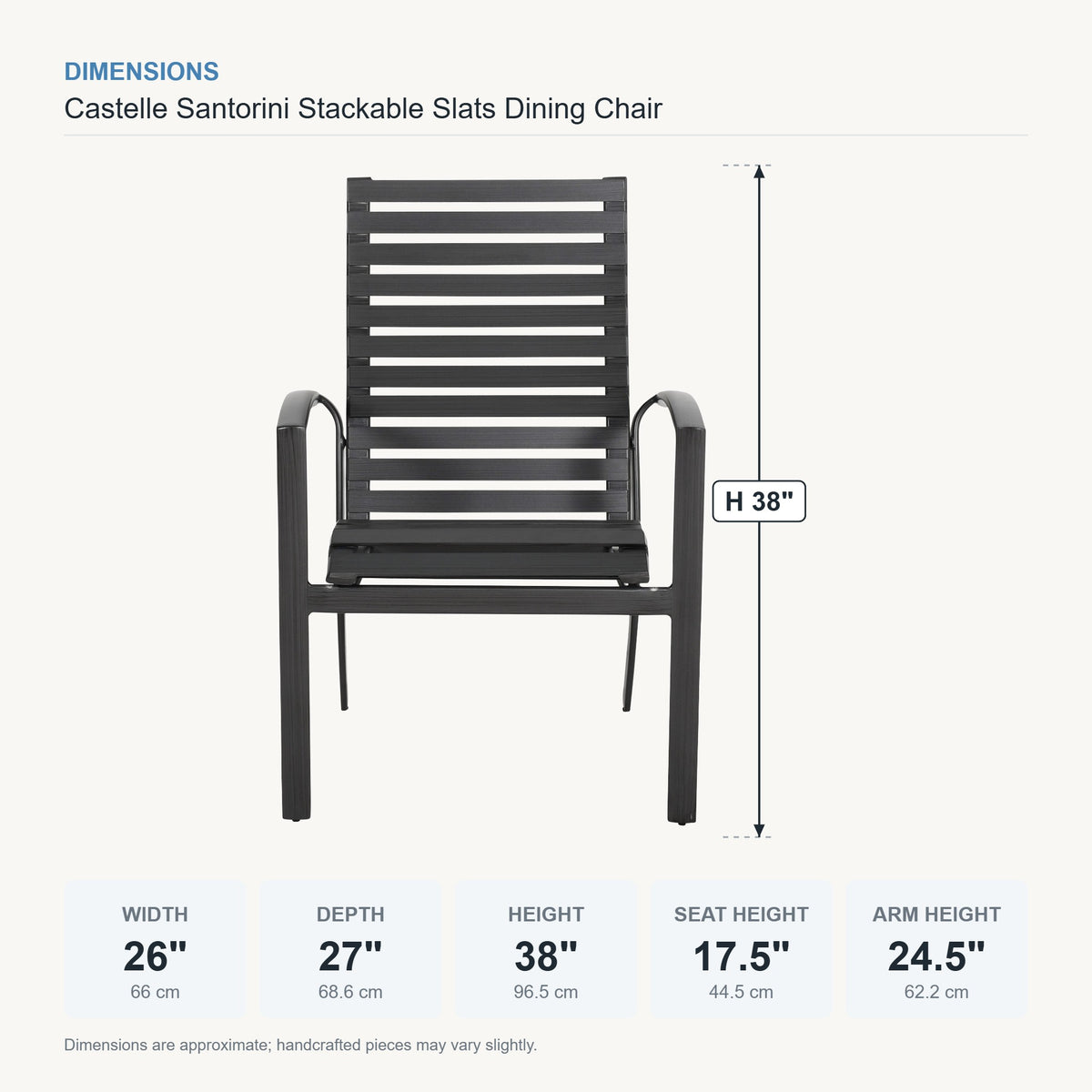 Castelle Santorini Stackable Slats Dining Chair dimensions