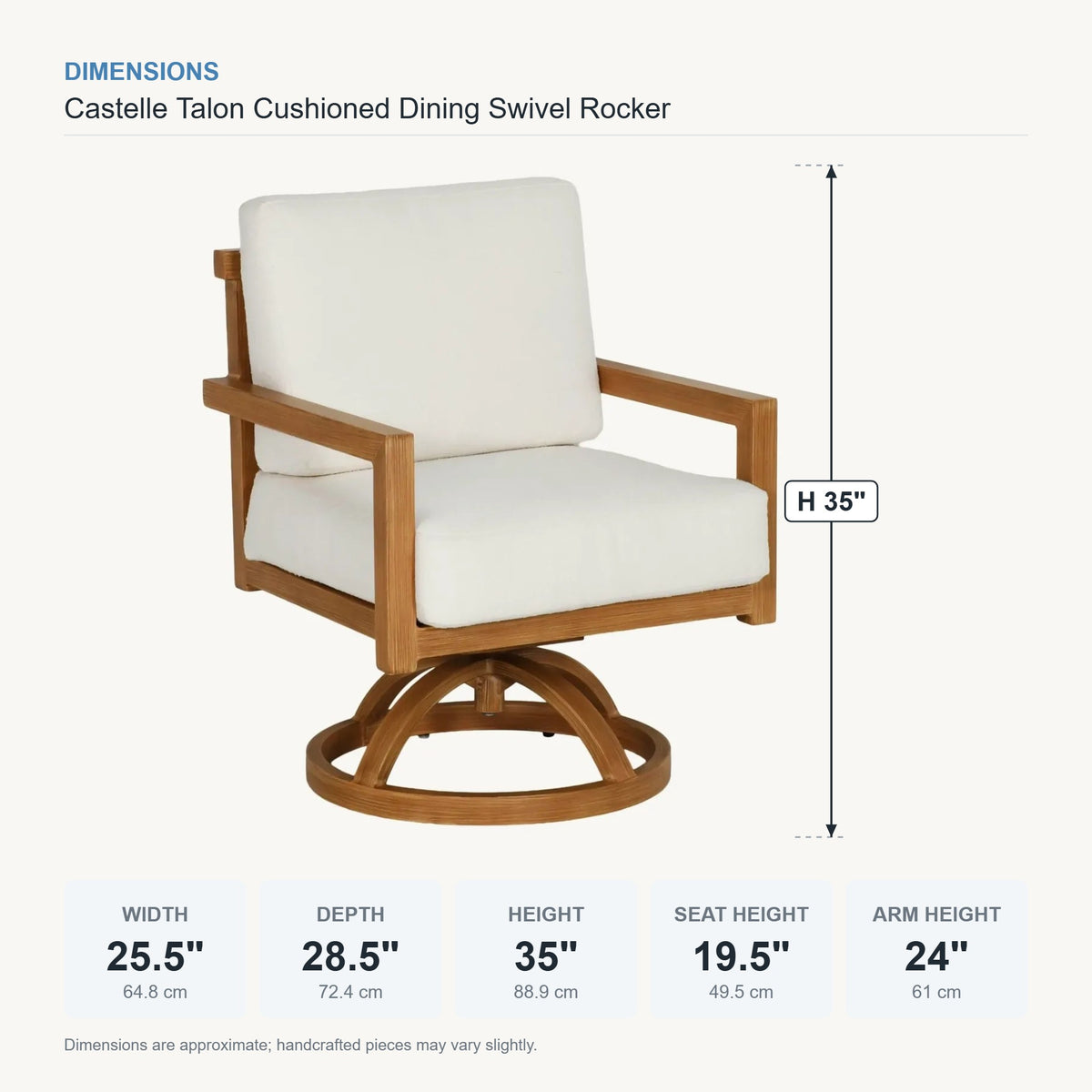 Castelle Talon Cushioned Dining Swivel Rocker dimensions