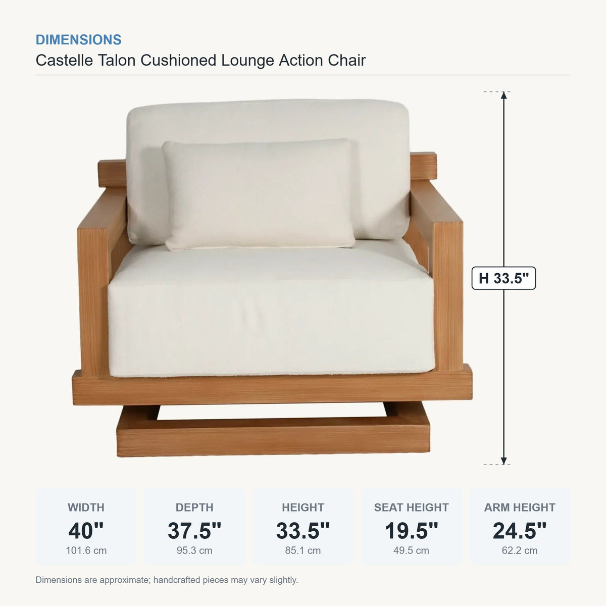 Castelle Talon Cushioned Lounge Action Chair dimensions