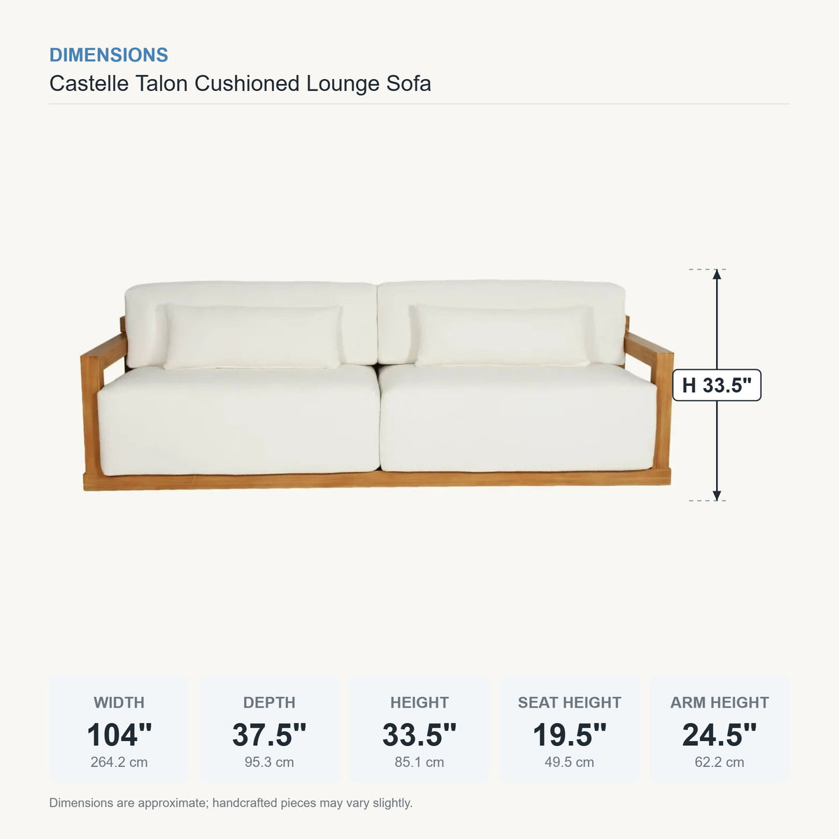 Castelle Talon Cushioned Lounge Sofa dimensions