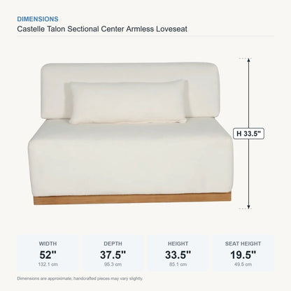 Castelle Talon Sectional Center Armless Loveseat dimensions