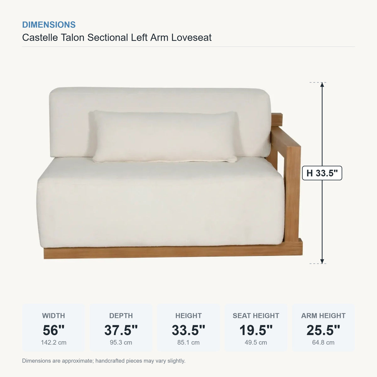 Castelle Talon Sectional Left Arm Loveseat dimensions