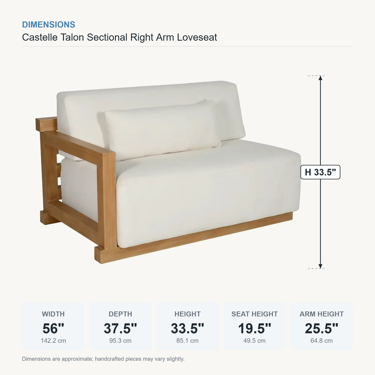 Castelle Talon Sectional Right Arm Loveseat dimensions