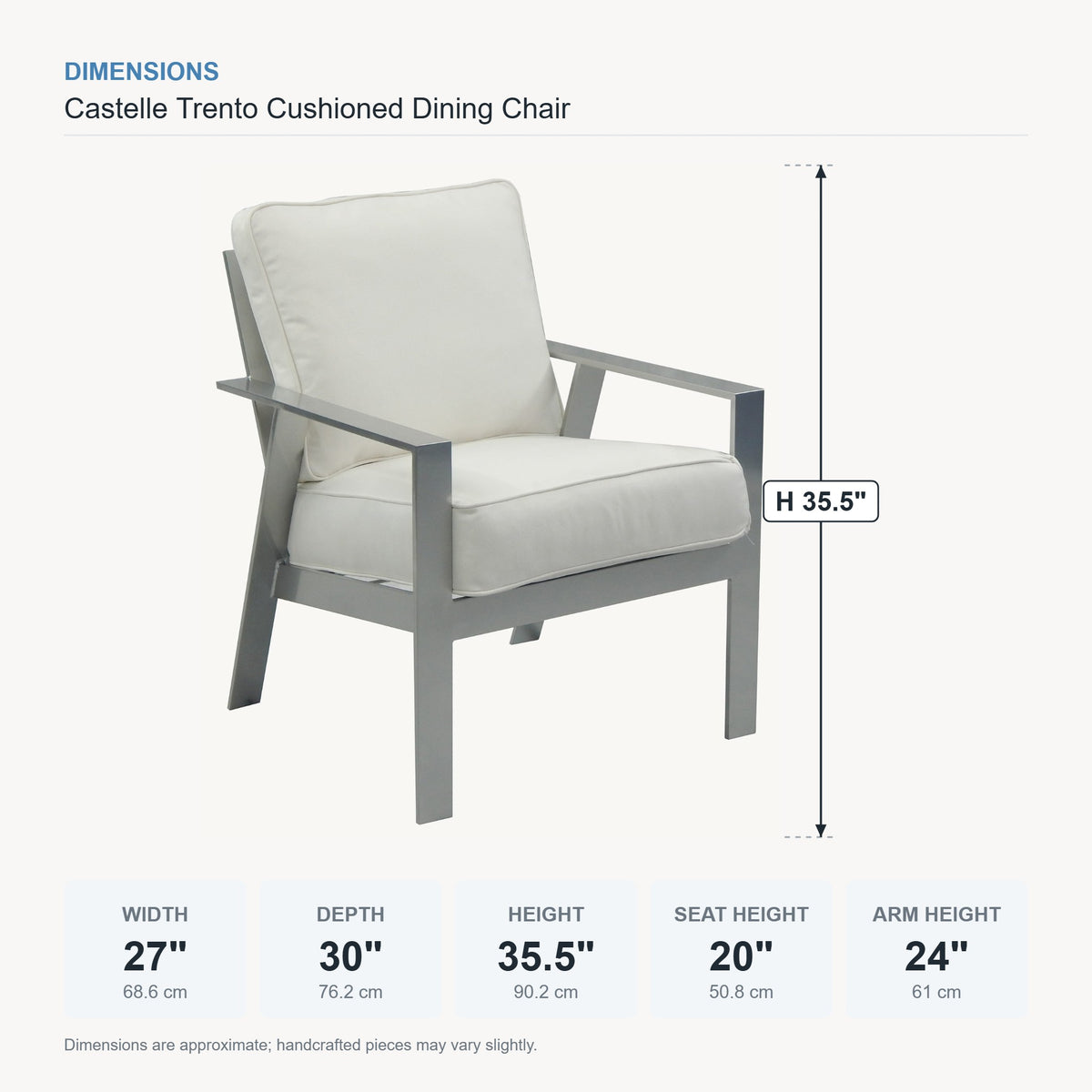 Castelle Trento Cushioned Dining Chair dimensions