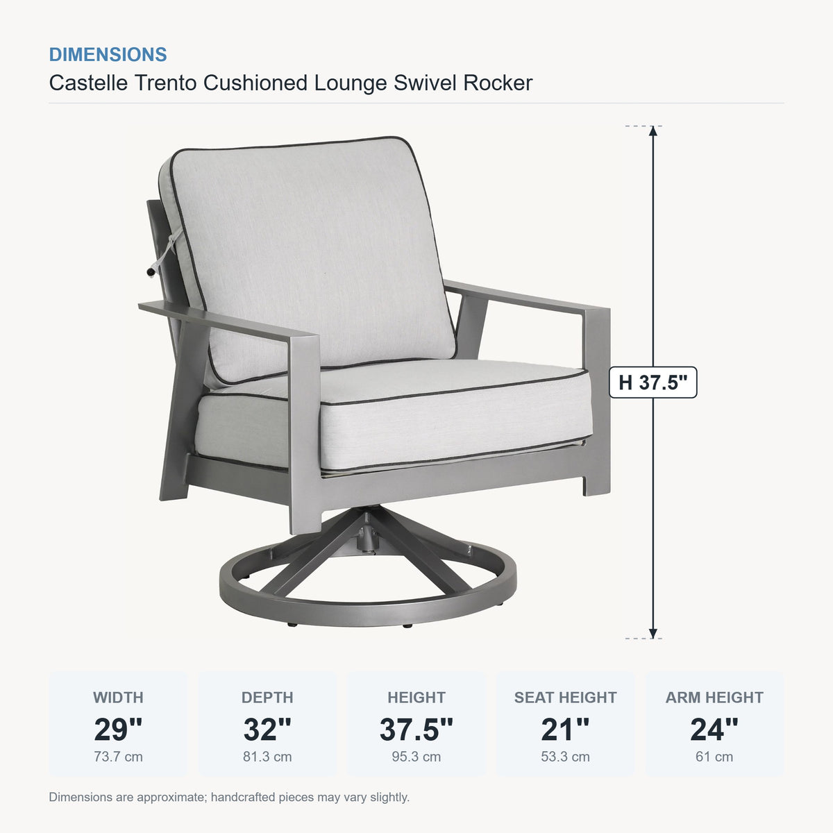 Castelle Trento Cushioned Lounge Swivel Rocker dimensions