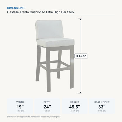 Castelle Trento Cushioned Ultra High Bar Stool dimensions