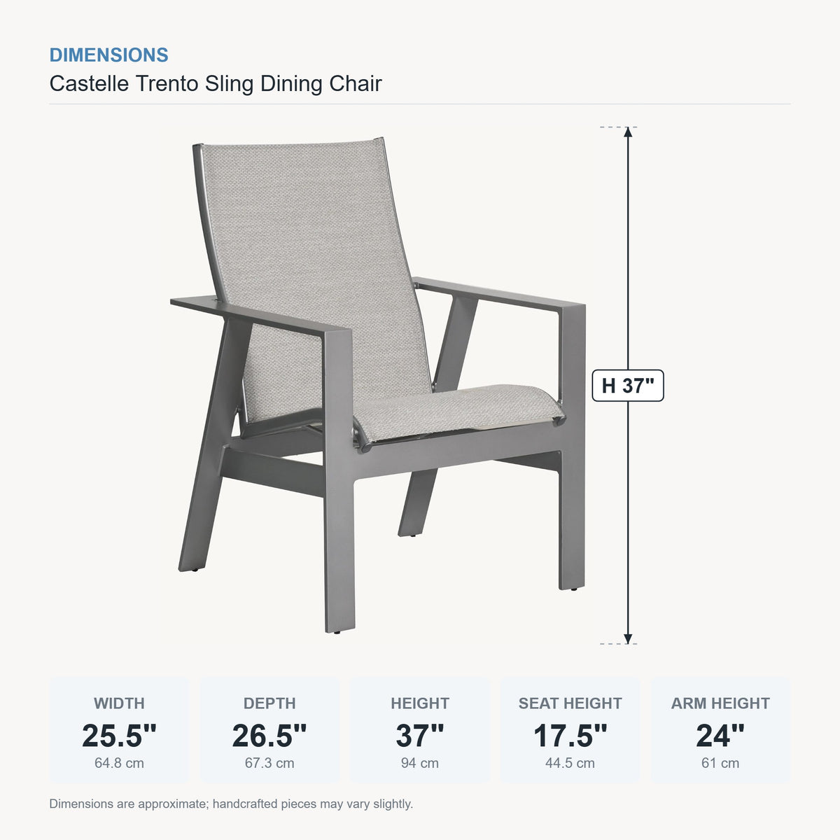 Castelle Trento Sling Dining Chair dimensions