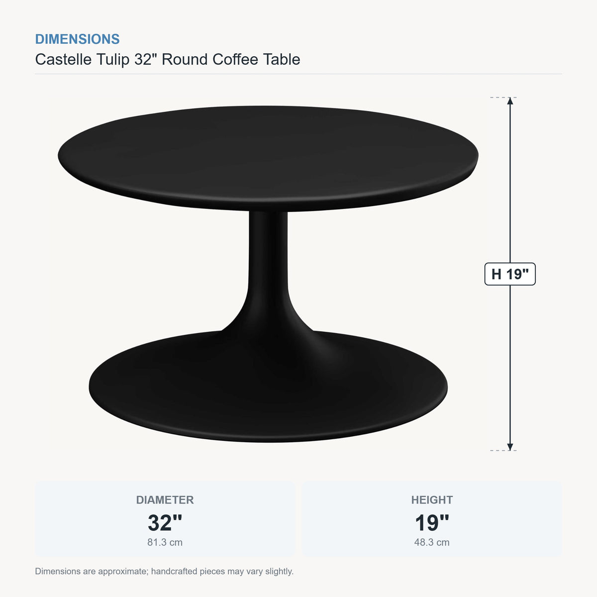 Castelle Tulip 32" Round Coffee Table dimensions